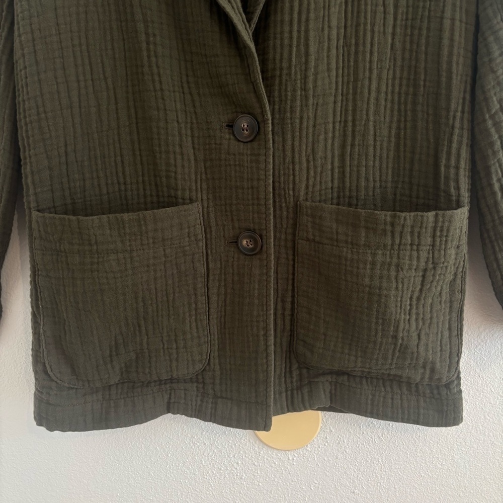 Madewell Gauze Crinkle Blazer Jacket Size XS Olive Green 100% Cotton - Picture 5 of 13